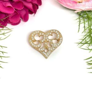 VINTAGE⚜️ORNATE Heart Crystal Pavé Golden Brooch